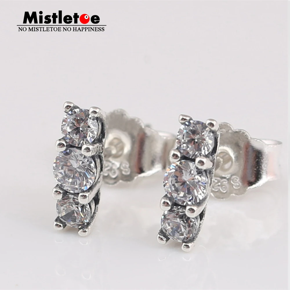 

Mistletoe Authentic 925 Sterling Silver Sparkling Elegance Stud Earrings, Clear CZ European Jewelry