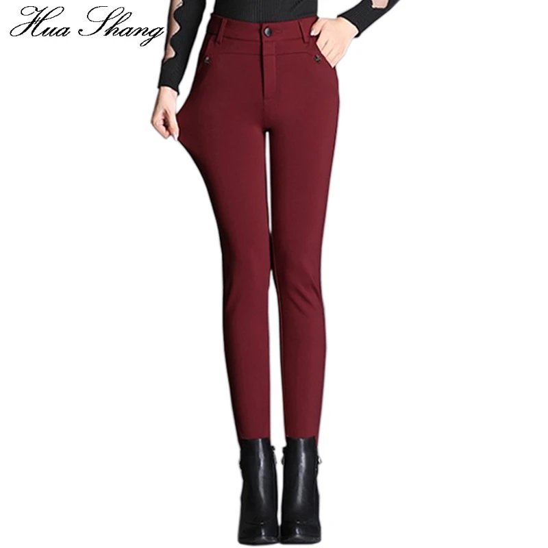 

Hua Shang Autumn Winter Women High Waist Stretch Pencil Pants Pockets Lady OL Office Pants Feminino Skinny Trousers Plus Size