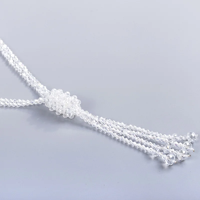 Ожерелье из нитей и бусин INKDEW, многоцветное длинное ожерелье ручной работы с кристаллами и кисточкой, цепочка на свитер для женщин, подарок - Окраска металла: transparent white
