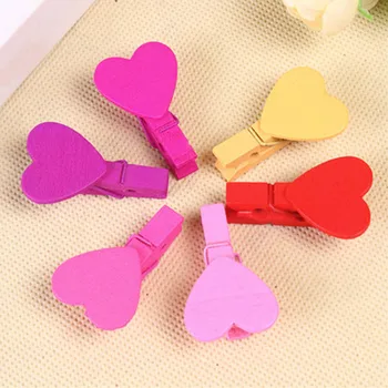 

10Pcs/Pack Mini Heart Love Wooden Clothes Photo Paper Peg Pin Craft Clips School Office Supplies Random Color