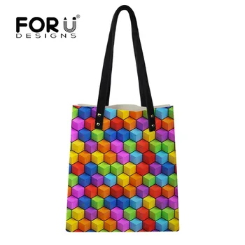 

FORUDESIGNS Bolsas Mujer Colorful Lattice Printing Large Shoulder Bag Leather Handbag Women Shopping Tote Purse Sac a main 2018