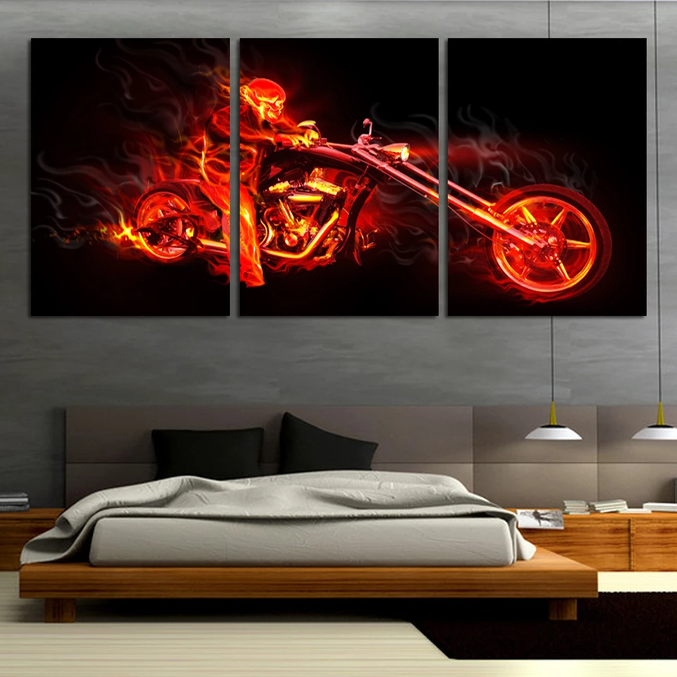 3 Pieces Api Sepeda Motor Keren Grup Wall Art Gambar Untuk Tamu