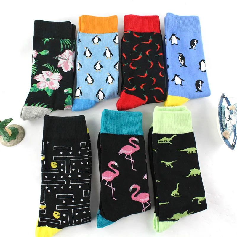 

Men Happy Socks Summer Cotton Funny Novelty Socks Women Animal Alien Sports Crew Socks Men Chili Moustache Combed Men's Socks
