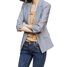 women blazer turn down collar slim Cotton blazer mujer 2019 Solid color stripes Vintage small fragrance vogue blazer New fashion