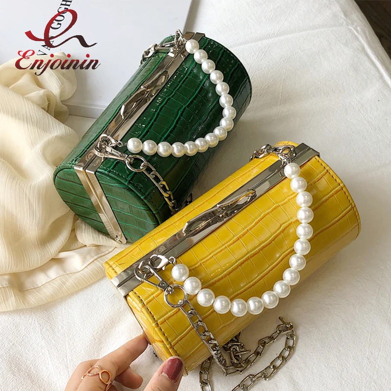 

Stone Texture Cylindrical Pearl Handle Pu Fashion Casual Clutch Bag Ladies Shoulder Bag Handbag Women Crossbody Bag Female Bolsa