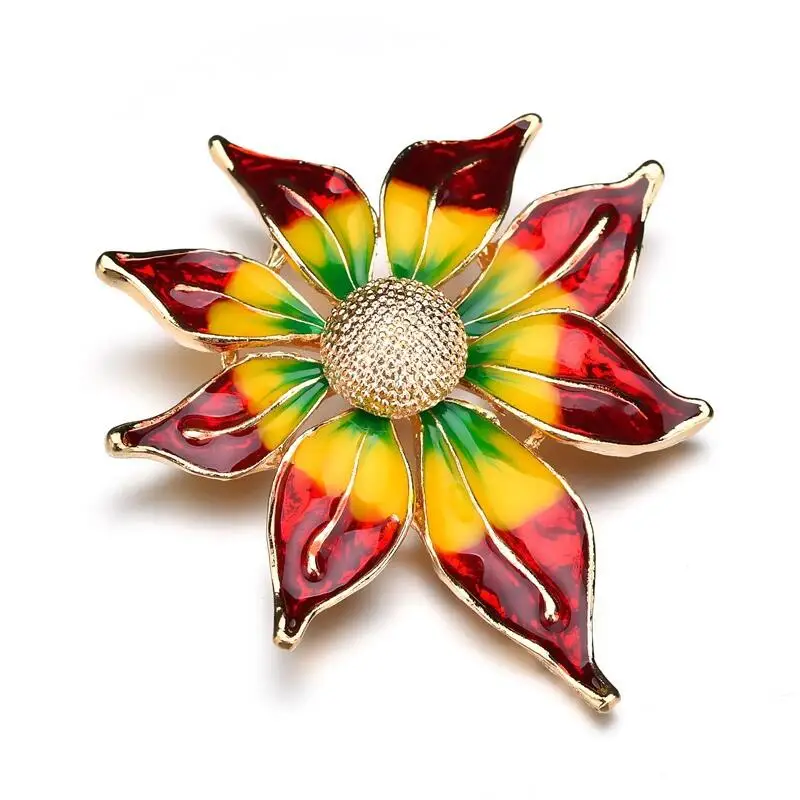 

Enamel Sun Flower Brooches Pin Alloy Metal Gold Scarf Buckle Corsage Badge Broaches Vintage Jewelry Women Fashion Accessory Gift