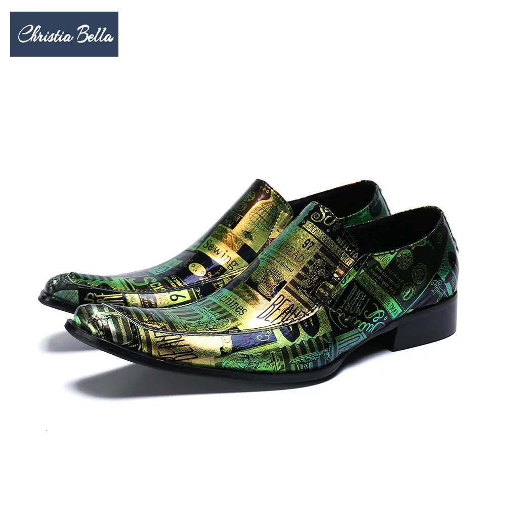 

Christia Bella Fashion Print Men Genuine Leather Shoes Plus Size Party Formal Brogue Shoes Square Toe Business Men Dress Shoes