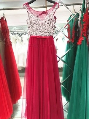 Vestidos de Fiesta Длинные вечерние платья королевский синий тюль ТРАПЕЦИЕВИДНОЕ официальное длинное платье с круглым вырезом размера плюс - Цвет: wine red