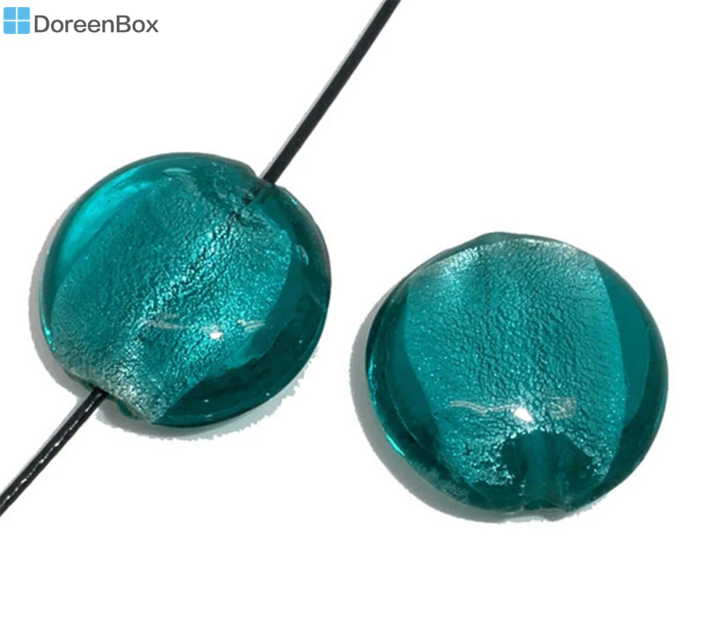 Doreen Box hot- 20 голубые плоские круглые стеклянные бусины из фольги мм (B06919) |
