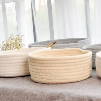 

Hand Woven Basket Laundry Basket Storage Office Sundries Handmade Knitting Cotton Hamper 66CY