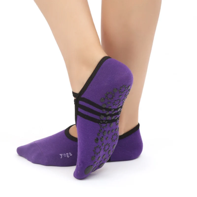 Pampal Брендовые женские носки для йоги, женские удобные нескользящие носки с круглым носком и открытой спиной, носки для йоги, пилатеса, танцев, йоги, фитнеса - Цвет: Фиолетовый