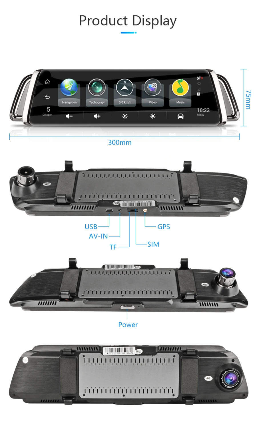 1" СТРИМ Медиа android зеркало автомобиля зеркало заднего вида Dash Cam FHD 1080P супер ночного видения Сенсорный DVR камера с ADAS gps NAVI