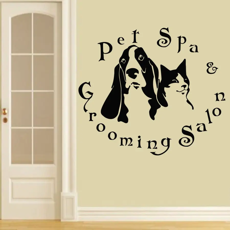 Pet Shop Vinyl Wall Decal Animals Pet Spa Grooming Salon Dogs Cats