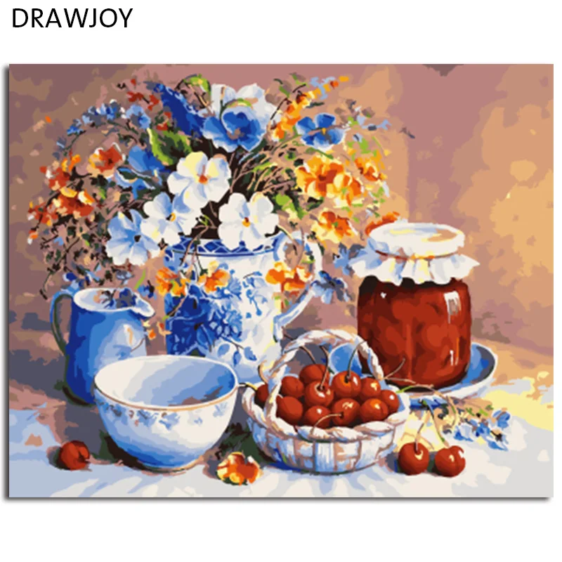 

DRAWJOY Framed Picture DIY Painting By Numbers Canvas Oil Painting Home Decoration For Living Room Of Still Life