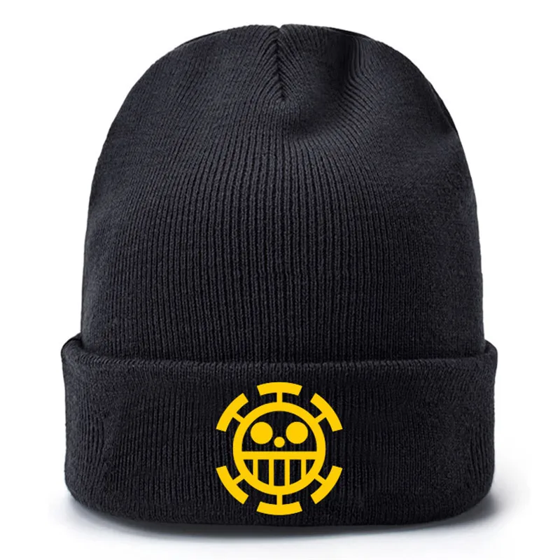 

One Piece Straw Hat Trafalgar D Water Law Baseball Caps Kpop Knitted Winter Warm Hats BTS Men Women Boys Girls Elastic Black