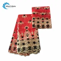 Алиса Африканский Базен Riche Getzner кружева 5 двор красного цвета с вышивкой бусинами французского фатина кружевной ткани 2 размеров шитье, 2018