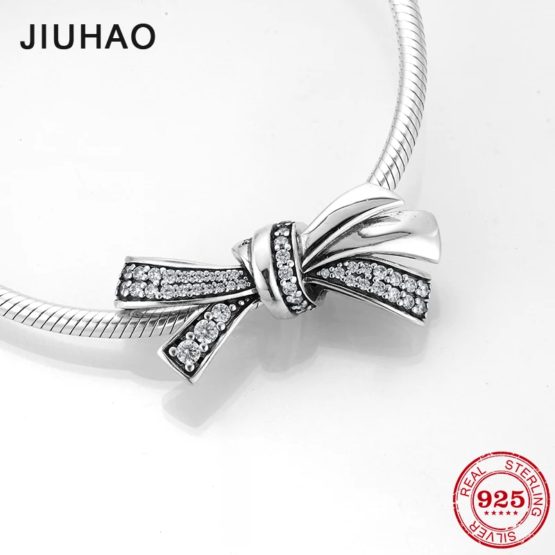

Holiday gifts 925 Sterling Silver like crystal clear CZ bowknot fine beads Fit Original Pandora Charm Bracelet Jewelry making