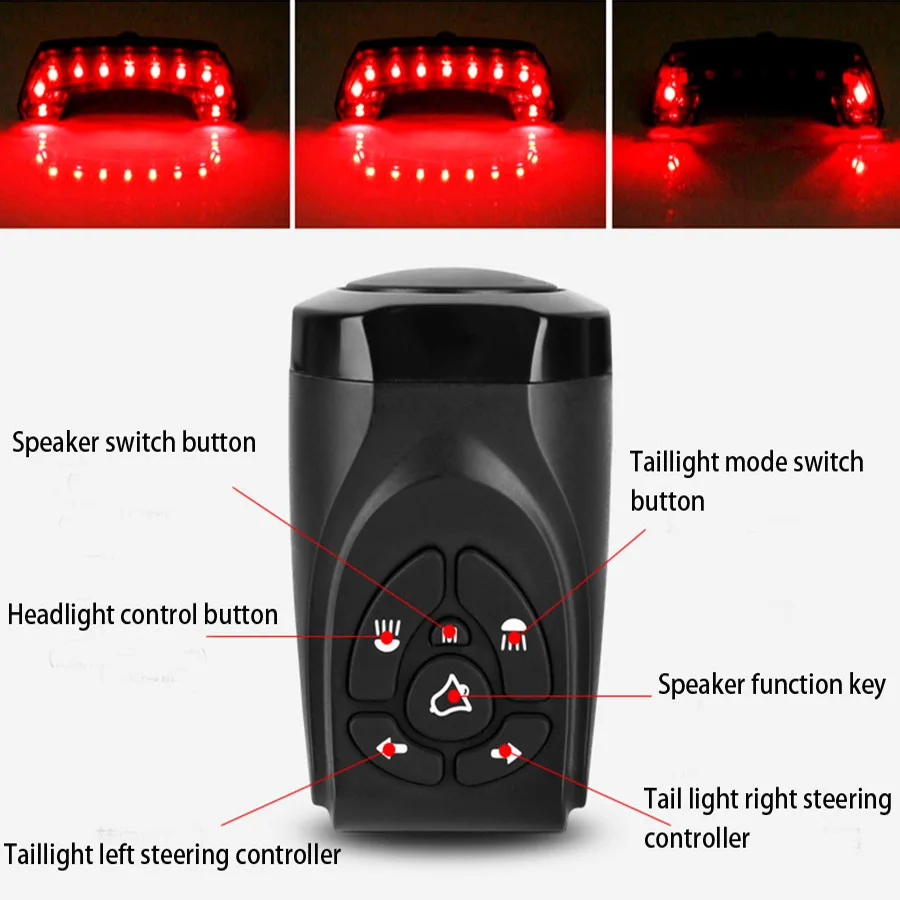 Top BASECAMP USB Rechargeable Taillight Bike Light Cycling LED Wireless Bicycle Alarm Bell Anti-theft Remote Control Turn Signal 5