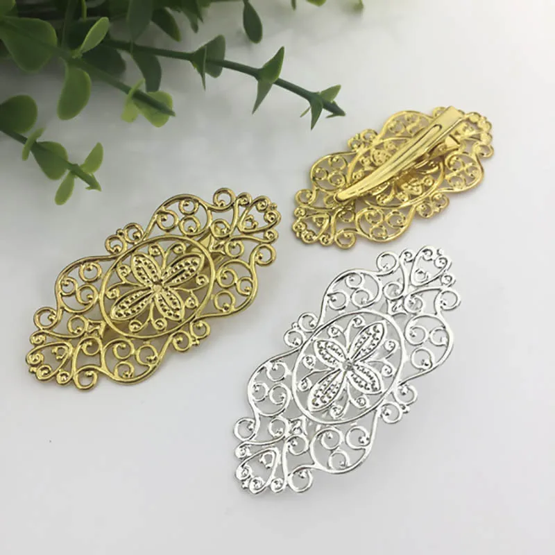 

10pcs 25mm Filigree Flower Hair Clip Setting Silver Gold Color Prong Alligator Hairpin Base Accessories for DIY Jewelry Making