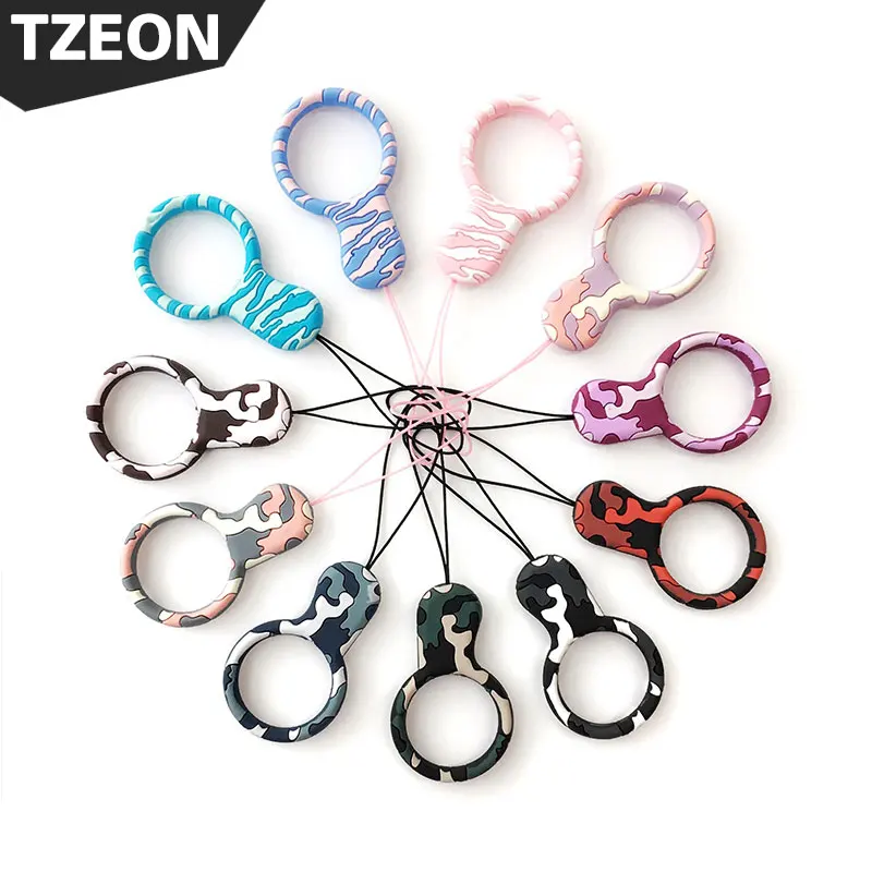 

Silicone Camouflage Kwaii Cute Loop Phone Strap Unique Soft For IPhone Universal Mobile Phone Ring Finger Strap Charm Lanyard