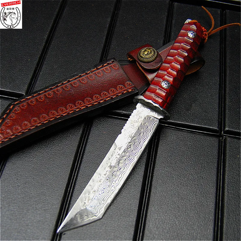 

（EVERRICHE ）Damascus samurai sword 60HRC sharp camping knife hunting knife tactics Damascus close-in sword