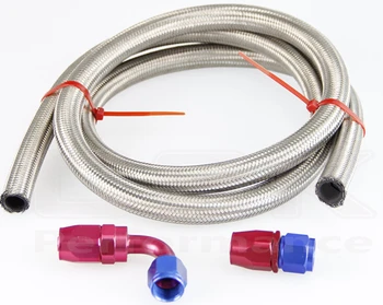 

AN8 STAINLESS BRAIDED OIL/FUEL LINE HOSE 1 METER +STRAIGHT+90 DEGREE SWIVEL FITTING Red and Blue