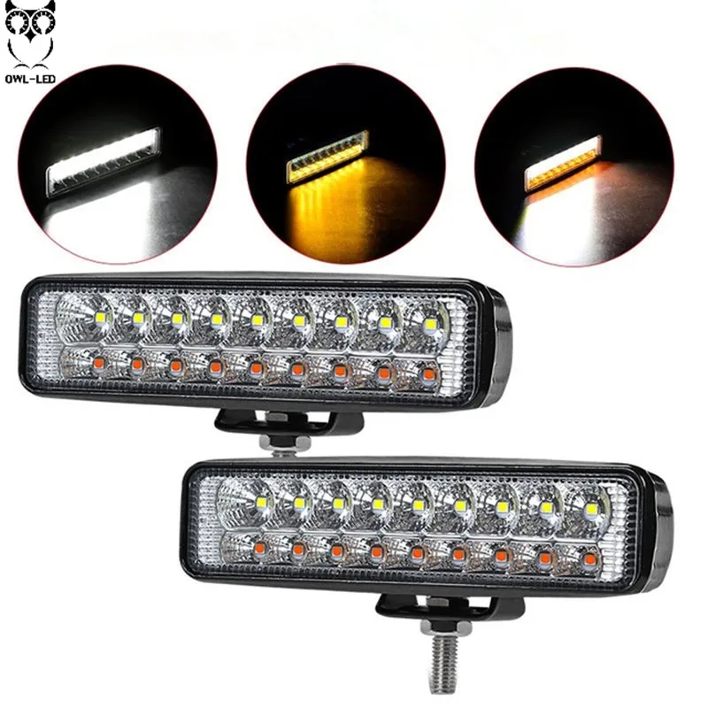 

12V 24V Double Color 6" 18W Slim LED Light Bar White Amber Flood Work Light for Car Motorcycle ATV UTV DRL Floodlights