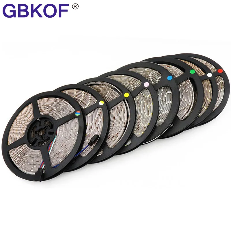 buy 5M Roll RGB Warm Cool White Red Green Blue Yellow Flexible 2835 Waterproof LED Strip Lighs 300LEDs 60LEDs M bande LED diode tape