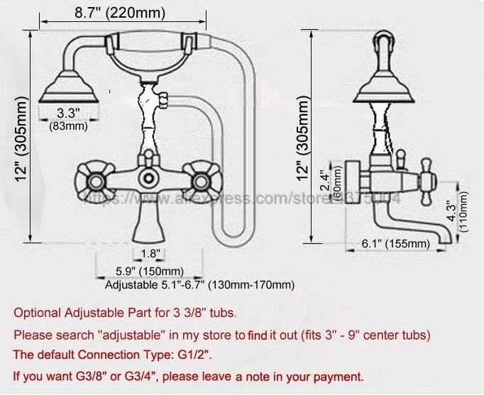Wall Mounted Bathtub Faucet Double Handle Polished Chrome Mixer Tap Bath Shower Faucets With Hand Shower Nna188