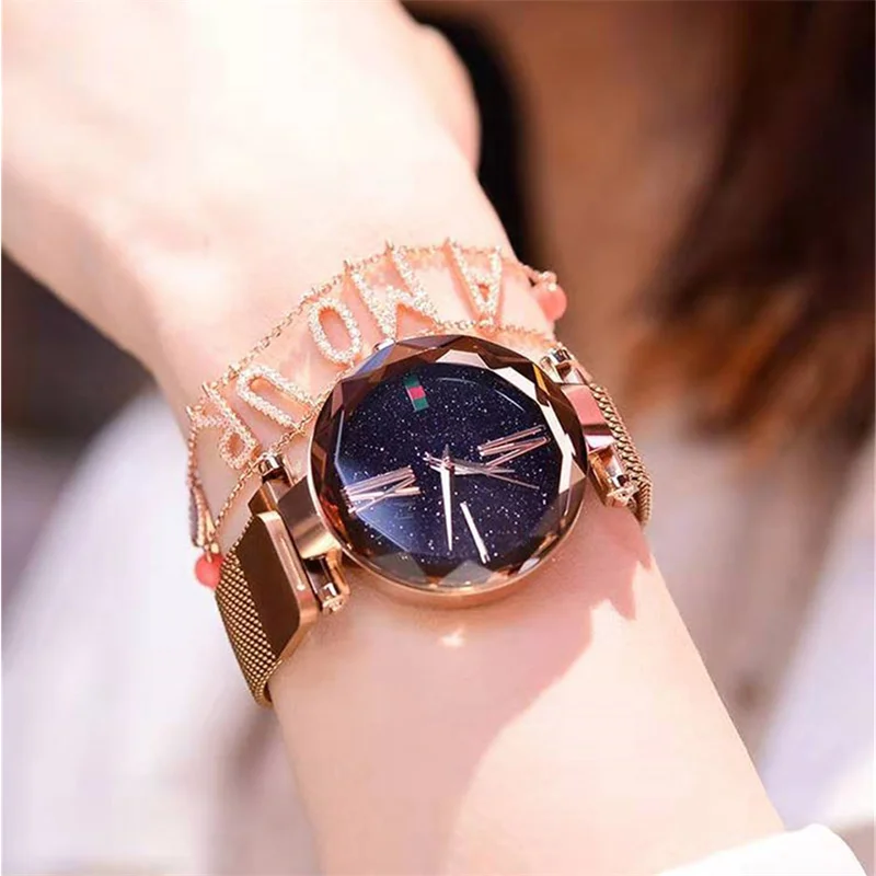 

Luxury Rose Gold Women Quartz Watch 2019 Magnet Starry sky Diamond WristWatch Ladies Gift Female Waterproof Clock reloj femenino