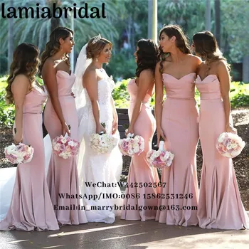 

Blush Pink Plus Size Mermaid Bridesmaids Dresses 2019 Cheap Long Satin Arabic African Maid Of Honors Wedding Guest Party Gowns