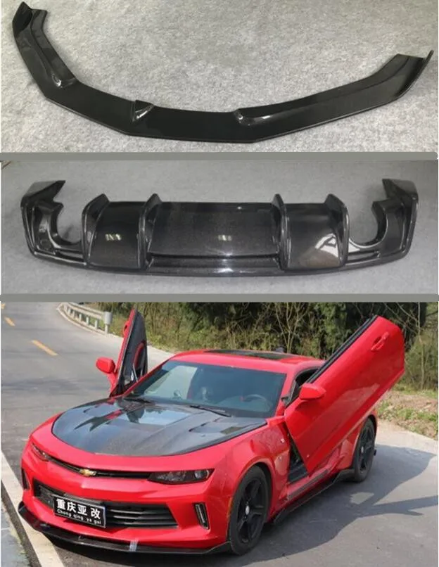 

Carbon fiber Front Lip & Rear Diffuser Bumper Spoiler Cover For Chevrolet Camaro 2017 2018 2019