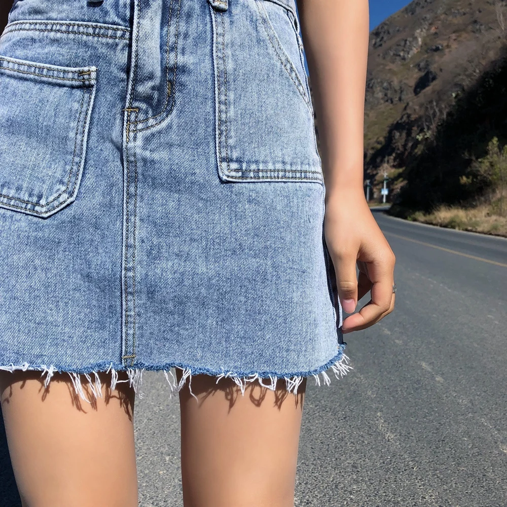 Blue Pockets Casual Mini Denim Skirt Spring Summer New Bodycon Women Skirt Basic Women Jeans Skirt High Waist Saias