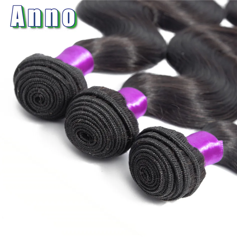 Annowig Human Hair Body Wave 3 Bundles With Closure 4*4 Lace Closure With Bundles Natural Color Malaysia Human Hair Extensions
