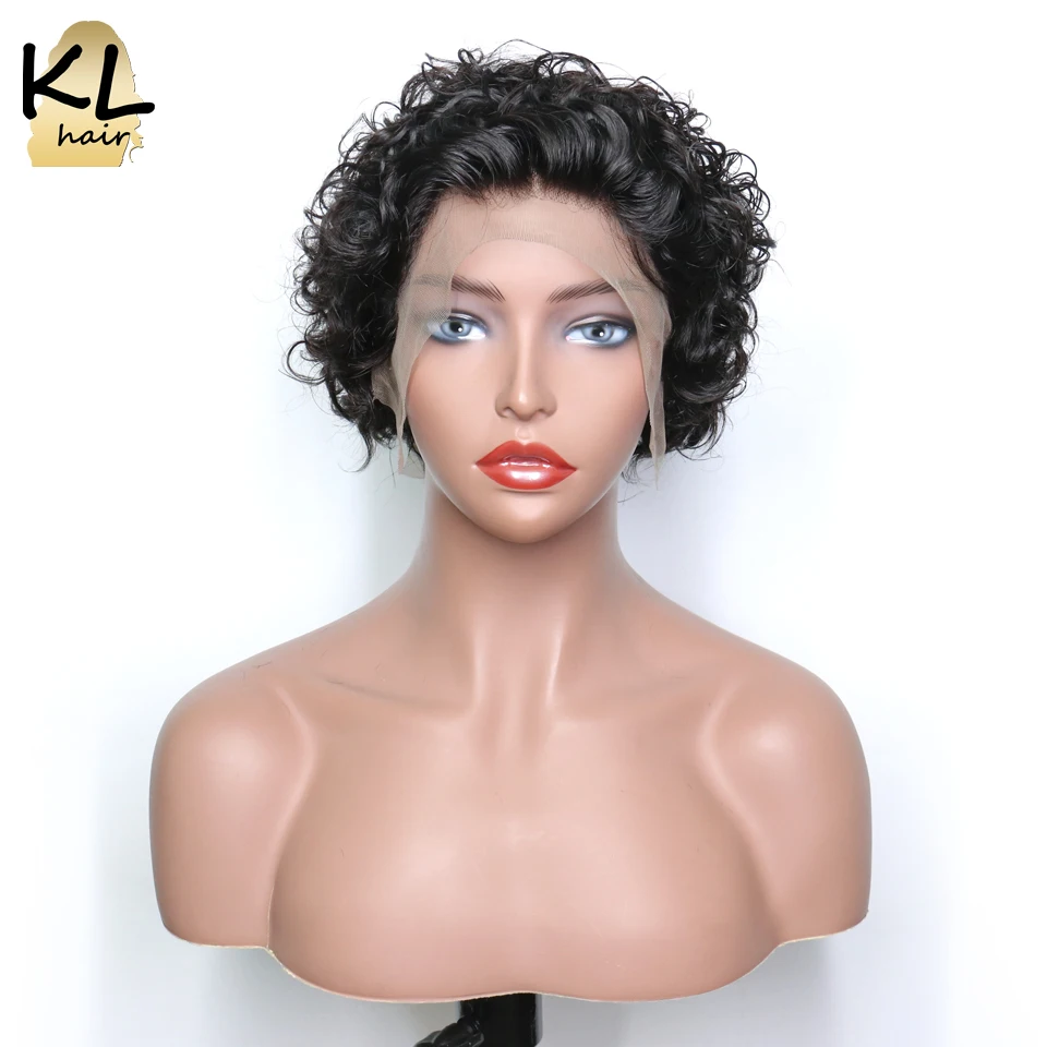 Короткие кудрявые парики из натуральных волос на кружеве для черных женщин, бразильские волосы remy, 6 дюймов, Короткие парики, предварительно выщипанные, 250% плотность, парики из кружева KL