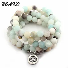 BOAKO Natural Stone Lotus Buddha Beads Bracelet Matte Amazonite Mala Beads Bracelets Bangles For Women Men Charm Fashion Jewelry BOAKO Natural Stone Lotus Buddha Beads Bracelet Matte Amazonite Mala Beads Bracelets Bangles For Women Men Charm Fashion Jewelry