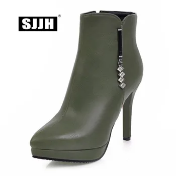 

SJJH Women Stiletto Ankle Boots with Point Toe Platform Zipper Short Martin Boots Autumn Fashion Formal Shoes Large Size Q440