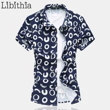 Для мужчин печатных платье рубашка эластичный хлопок короткий рукав мужские парадные рубашки Повседневная рубашка Slim Fit плюс Размеры 6xl 7xl Лето S74