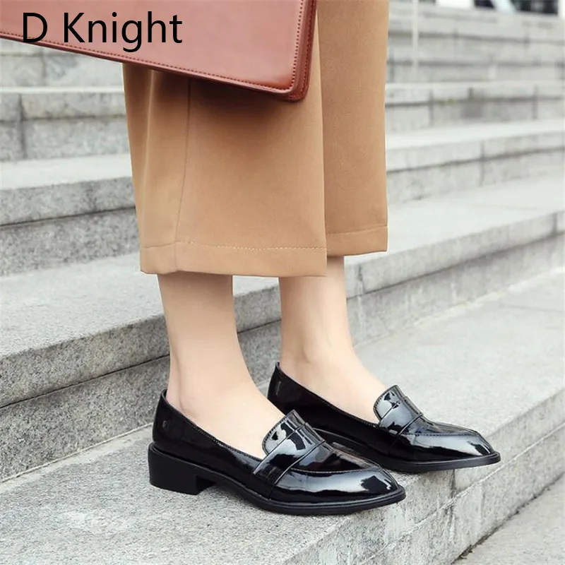 Large Size 32-43 Lady Casual Flat Loafers Shoes Fashion Patent Leather Pointed Toe Women's Flats British Black Red Women Oxfords (5)