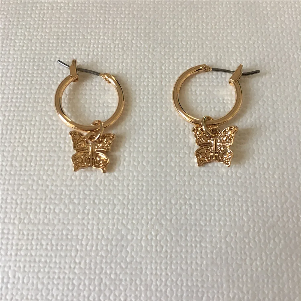

FASHION JEWELRY GOLD COLOR PLATING BUTTERFLY CHARM SMALL HOOP EARRINGS FOR WOMEN GIRL