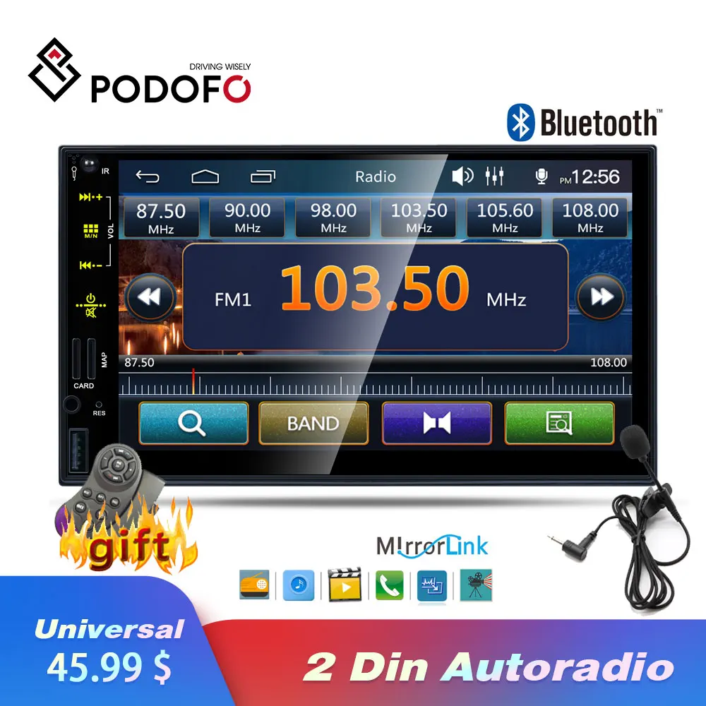Podofo Radio samochodowe Autoradio 2 Din 7 ''ekran dotykowy samochodowy odtwarzacz multimedialny lustro link Auto MP5 Bluetooth USB TF FM 2din Radio samochodowe Podofo Radio samochodowe Autoradio 2 Din 7 ''ekran dotykowy samochodowy odtwarzacz multimedialny lustro link Auto MP5 Bluetooth USB TF FM 2din Radio samochodowe