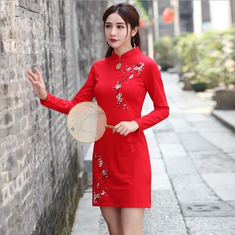 Зимнее китайское традиционное платье qipao Женские китайские cheongsams восточные