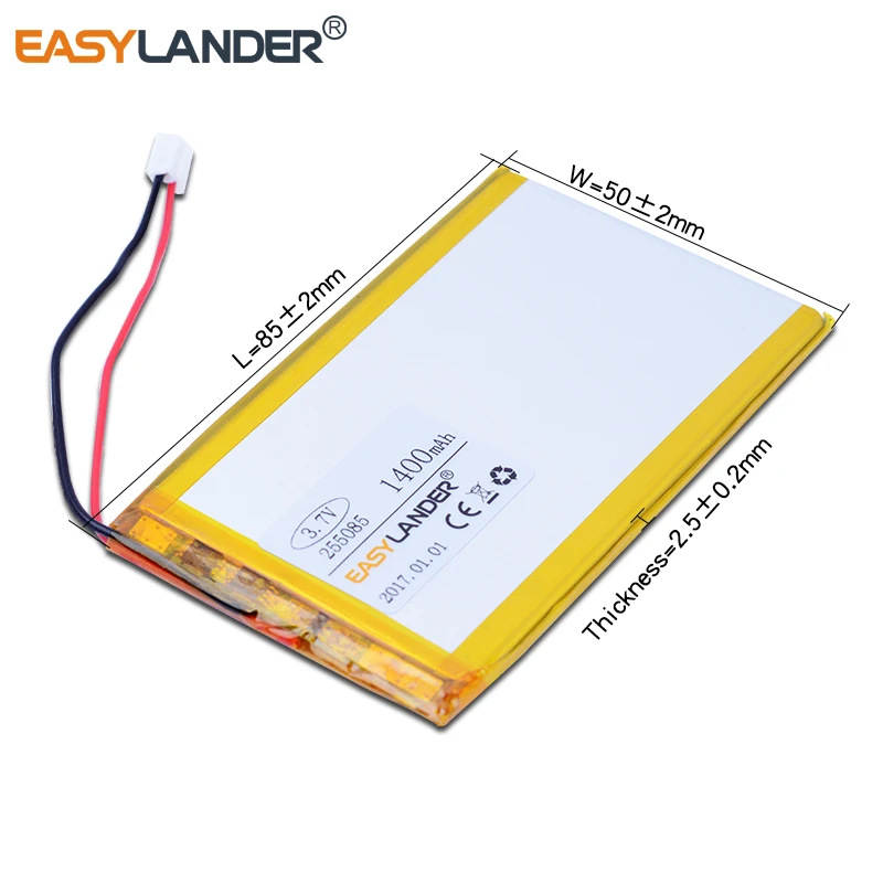 

255085 3.7V 1400mAh Polymer Li-ion Battery For MP4 MP5 Speaker Navigator Traffic recorder connector 255083 tolino vision