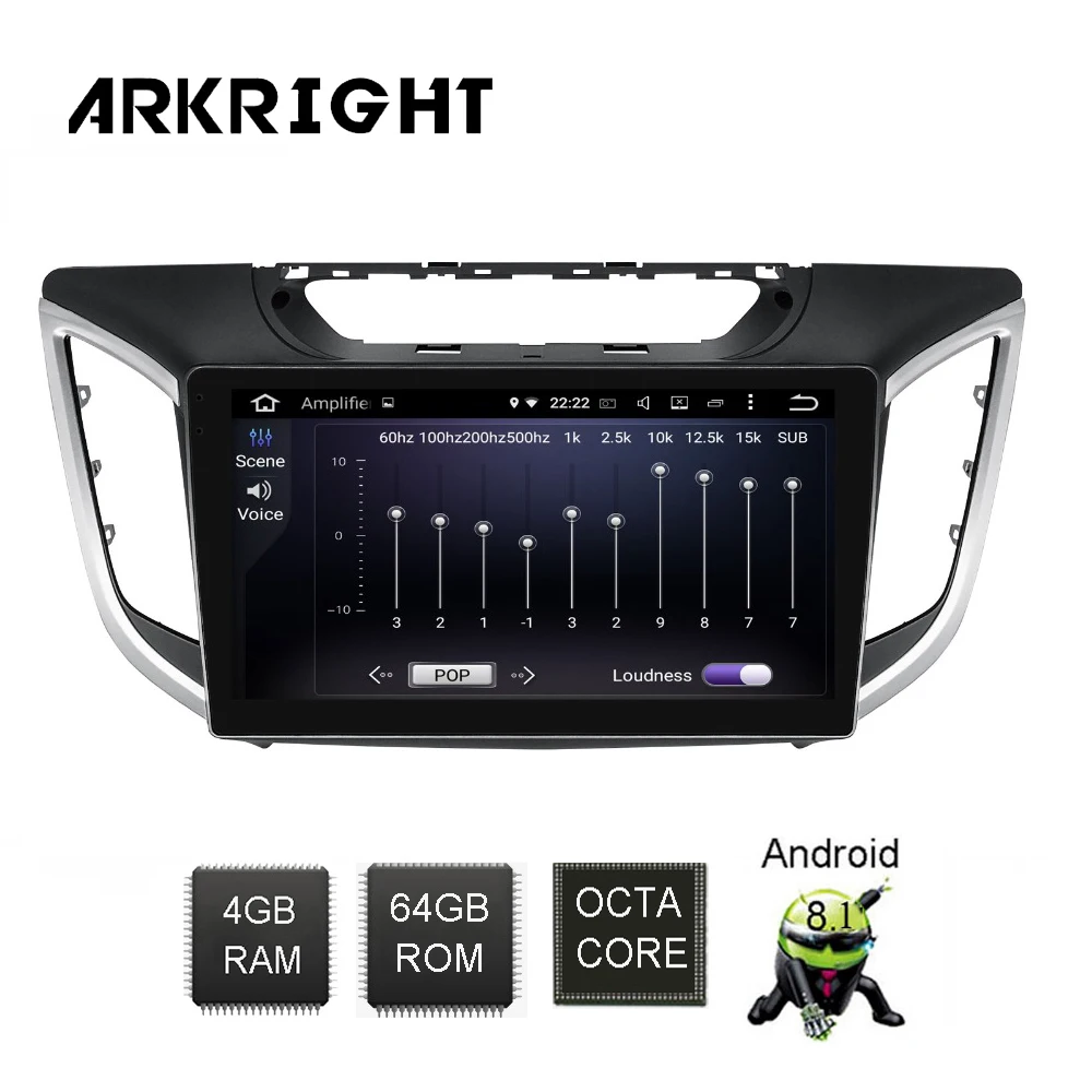 ARKRIGHT 10,1 ''4+ 64GB 2 Din автомагнитола/gps Android 8,1 для HYUNDAI IX25 CRETA Bluetooth wifi Carplay видео мультимедийный плеер