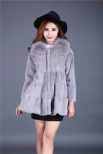 2016 Winter Warm Women Real Fur Jackets Rabbit Coat Women’s Medium Fox Big Fur Collar Jacket Whole leather Cloak Puls Size