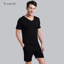 Мужские летние пижамы с коротким рукавом, хлопковые Модальные пижамы, тонкие мужские пижамы для сна, большие размеры