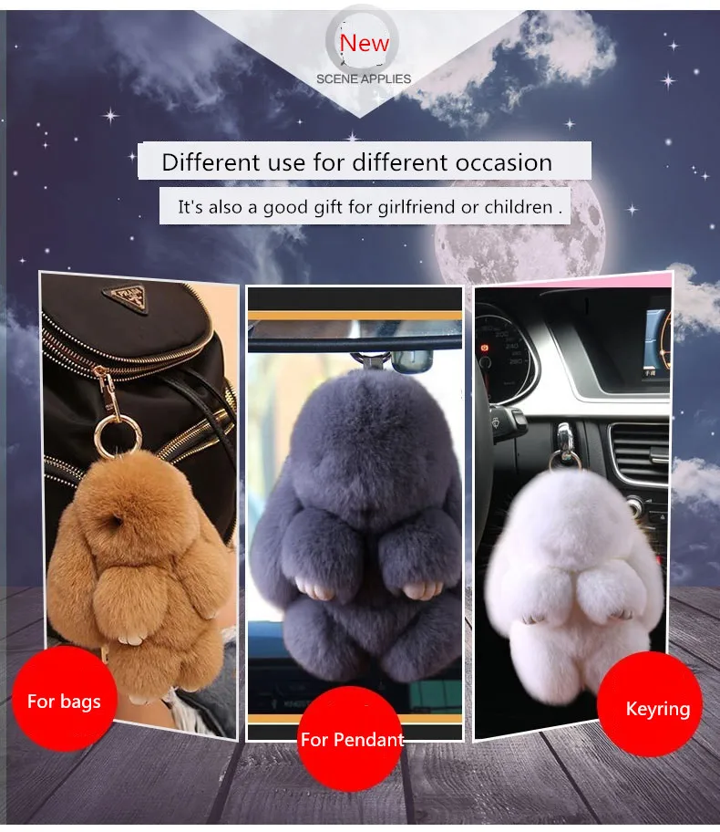 Winter Women's Cute Fluffy Furry Rabbit Fur Pom pom For Doll and Key Chain Ring Rex Poms For Bags and Pendants Accessories