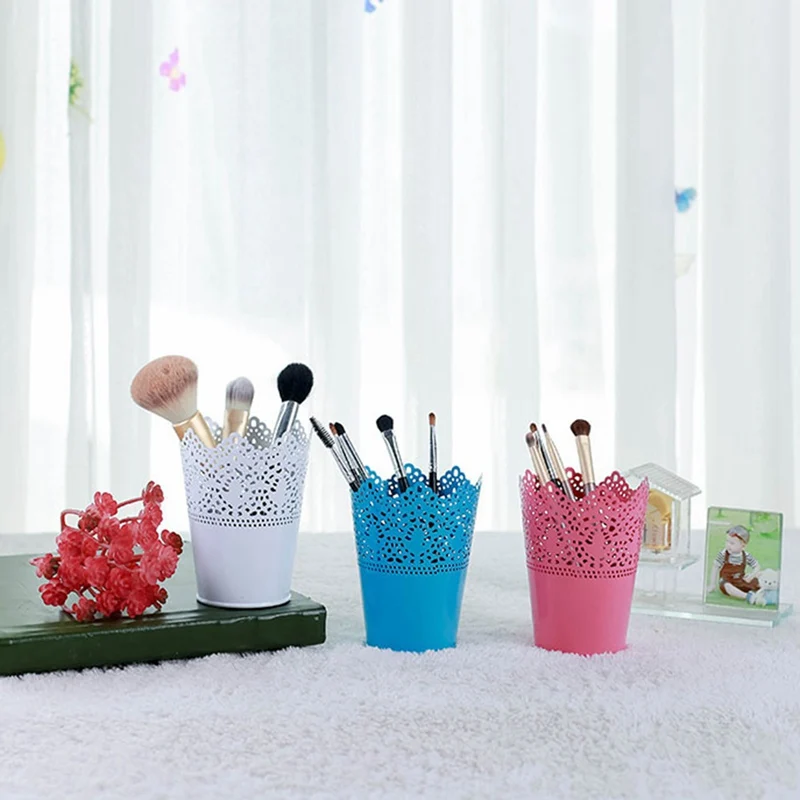 

Fashion Creative Hollow Lace Openwork Iron Flower Bucket Makeup Tube Storage Barrels Box Makeup Brush Tools High Quality