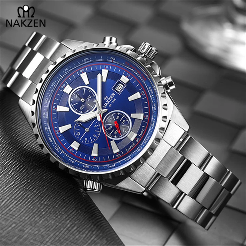 

NAKZEN 2018 Top Luxury Brand Popular Cool Sports Quartz Watch Stylish Men Blue Watch Waterproof Nice Stainless Famous Clock Gift
