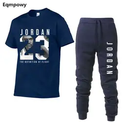 Мужские комплекты, футболки + штаны, комплекты из двух предметов, повседневный спортивный костюм для мужчин/женщин, Jordan 23, костюм с принтом